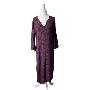 Earthbound Purple Print Maxi Dress Bell Sleeves Cottagecore Boho Fun Size Mefium